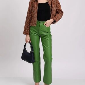 REMAIN BIRGER CHRISTENSEN Green Leather Trousers Pants EU34 US2 XS High Waist